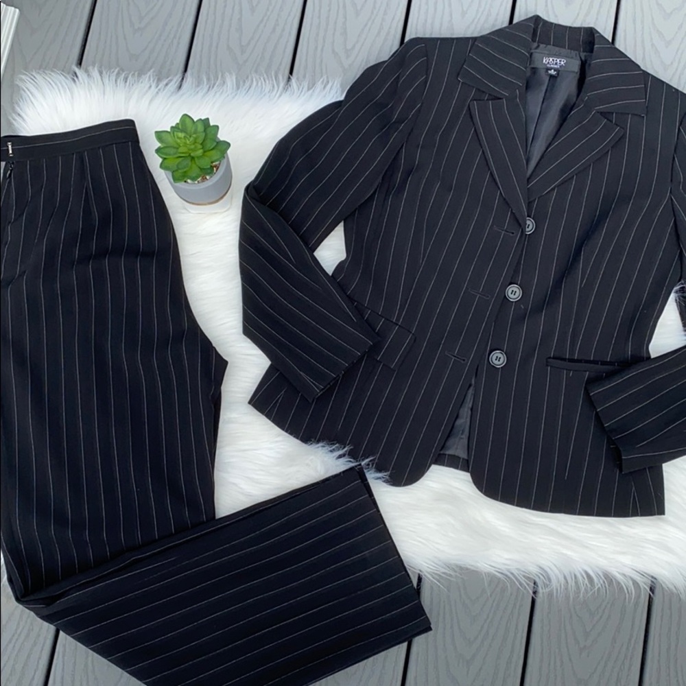 Macy’s black striped pant suit
